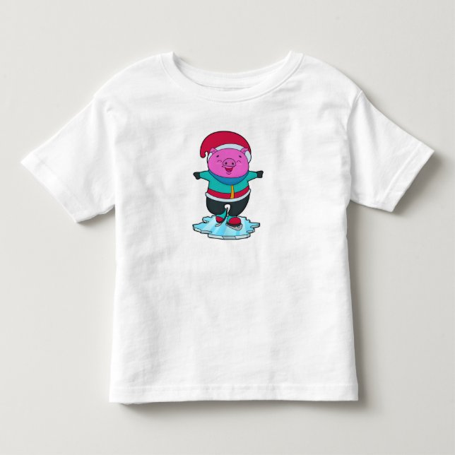 Camiseta De Bebé Cerdo en patinaje sobre hielo con patines de hielo (Anverso)