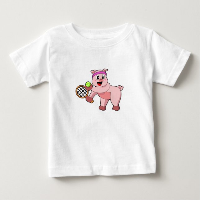 Camiseta De Bebé Cerdo en tenis con raqueta de tenis (Anverso)