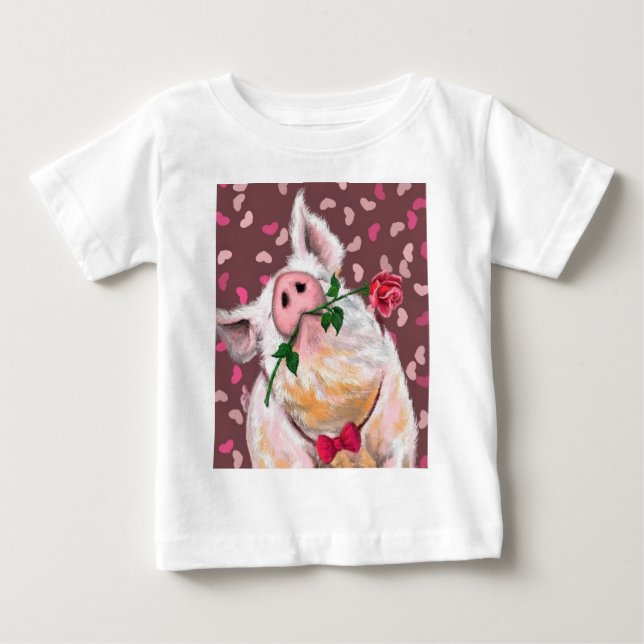 Camiseta De Bebé Cerdo gracioso bebé con camiseta con Rosa (Anverso)
