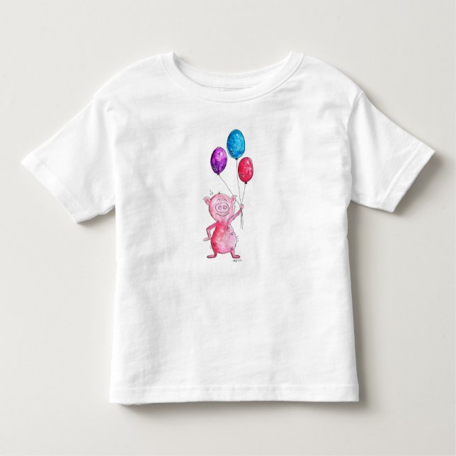 Camiseta De Bebé Cerdo rosa caprichoso con globos (Anverso)