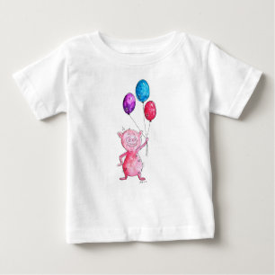 Camiseta De Bebé Cerdo rosa caprichoso con globos