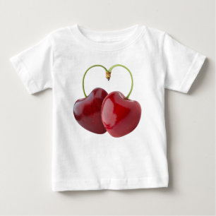 Camiseta De Bebé Cerezas con forma de corazón