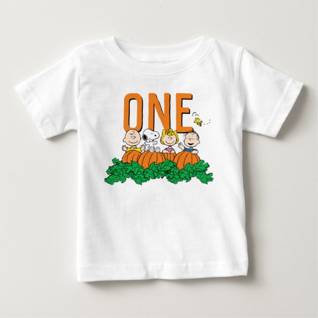 Camiseta De Bebé Charlie Brown y Calabaza de Pandillas Primer Cumpl (Anverso)