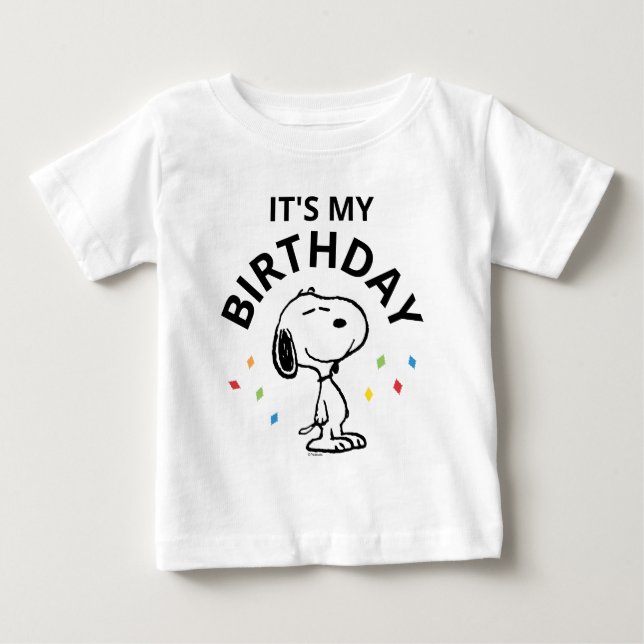 Camiseta De Bebé Charlie Brown y el cumpleaños de Gang Confetti (Anverso)