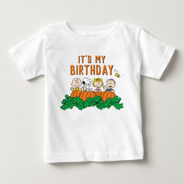 Camiseta De Bebé Charlie Brown y la Calabaza de Pandillas Cumpleaño (Anverso)