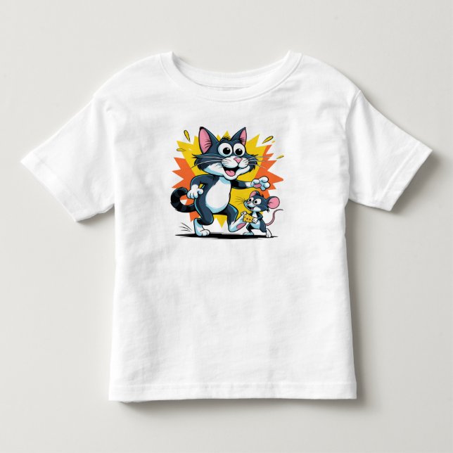 Camiseta De Bebé Chasis de gato y ratón personalizado (Anverso)