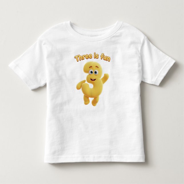 Camiseta De Bebé Cheerful Cartoon Number 3 | "Three is Fun" (Anverso)