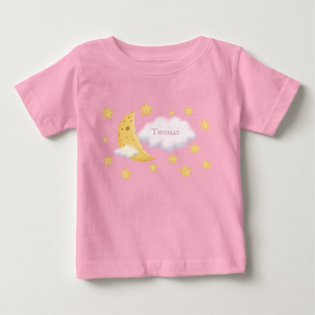 Camiseta De Bebé Cheesy Moon & Stars Personalizado Fluffy Cloud Cut (Anverso)