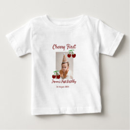 Camiseta De Bebé Cherry primer feliz cumpleaños foto niños rojo mod