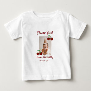 Camiseta De Bebé Cherry primer feliz cumpleaños foto niños rojo mod