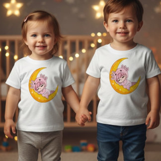 Camiseta De Bebé Chibi Axolotl Sleeping Moon Baby T-Shirt