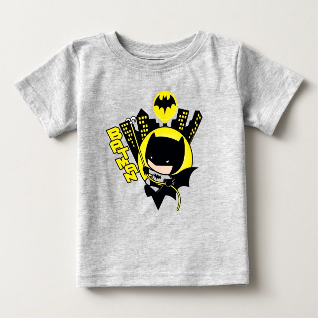 Camiseta De Bebé Chibi Batman Escalando La Ciudad (Anverso)