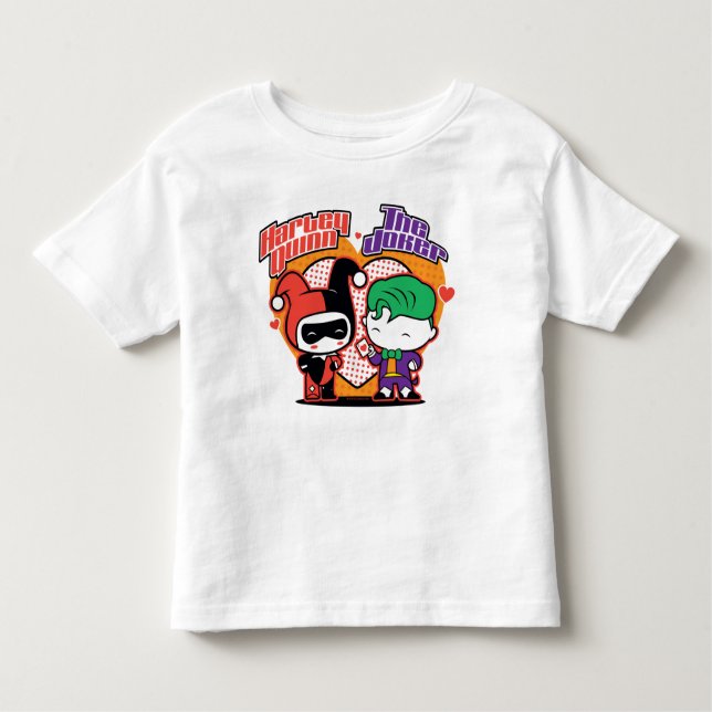 Camiseta De Bebé Chibi Harley Quinn & Chibi Joker Hearts (Anverso)