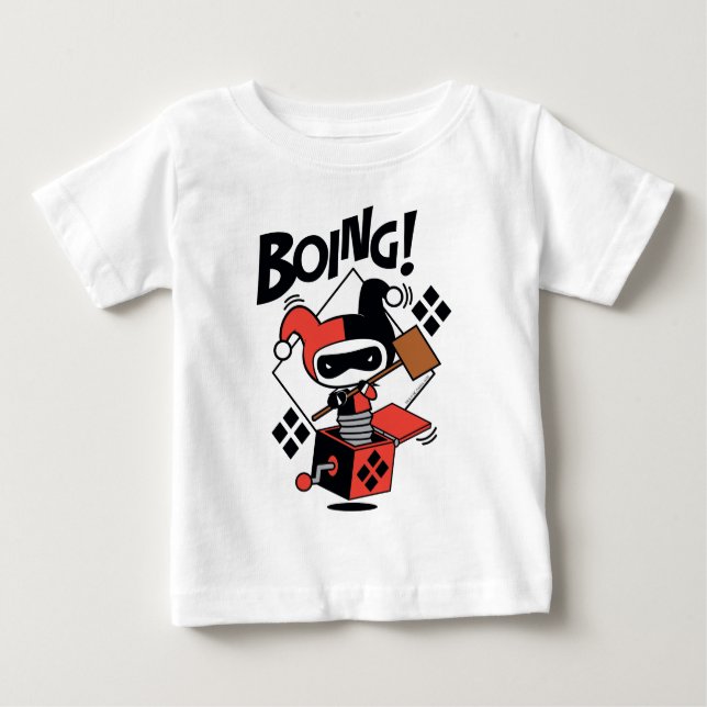 Camiseta De Bebé Chibi Harley-Quinn-In-A-Box Con Martillo (Anverso)