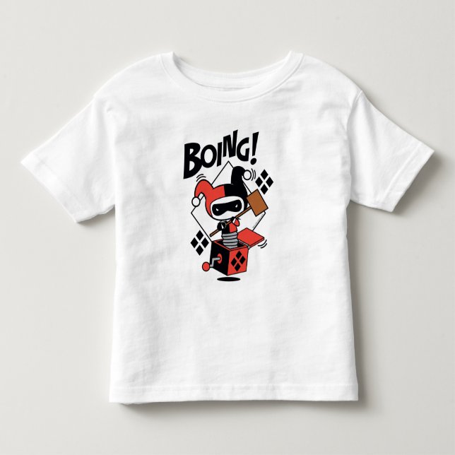 Camiseta De Bebé Chibi Harley-Quinn-In-A-Box Con Martillo (Anverso)