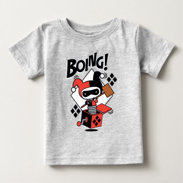 Camiseta De Bebé Chibi Harley-Quinn-In-A-Box Con Martillo (Anverso)