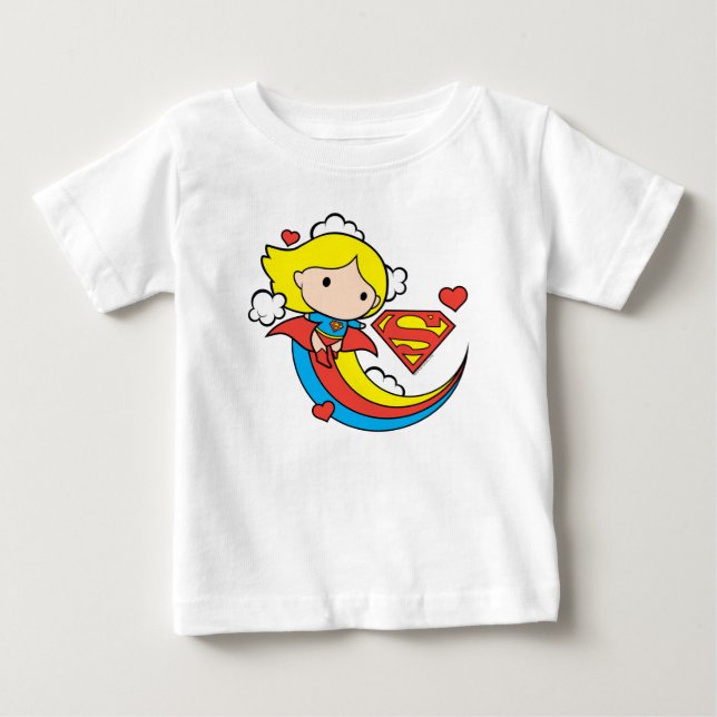 Camiseta De Bebé Chibi Supergirl Volando Arcoiris (Anverso)