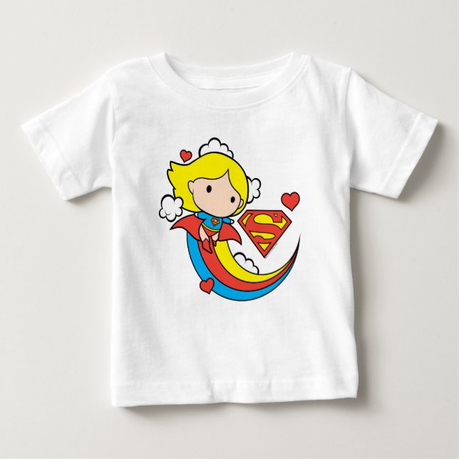 Camiseta De Bebé Chibi Supergirl Volando Arcoiris (Anverso)