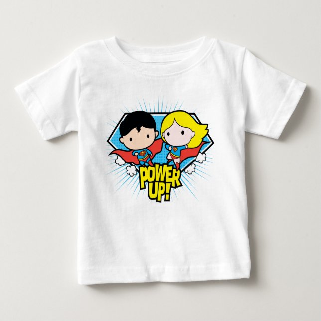 Camiseta De Bebé Chibi Superman & Chibi Supergirl Power Up! (Anverso)