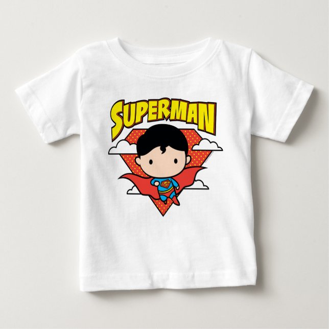 Camiseta De Bebé Chibi Superman Polka Dot Shield y Name (Anverso)