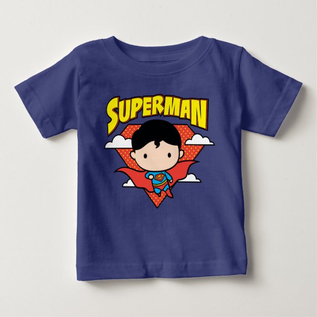 Camiseta De Bebé Chibi Superman Polka Dot Shield y Name (Anverso)