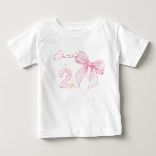 Camiseta De Bebé Chic Pink Bow Ribbon 2 Two 2nd Birthday (Anverso)