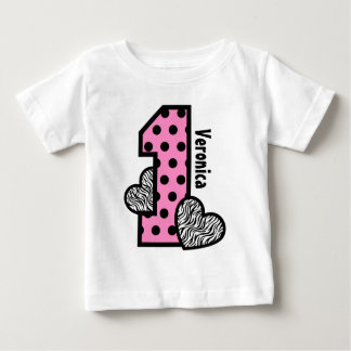 Camiseta De Bebé CHICA 1ᵉʳ cumpleaños PINK Polka Dots Zebra Hearts