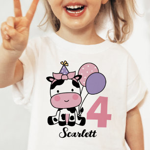 Camiseta De Bebé Chica 4.º cumpleaños Cute Cow Pink personalizado
