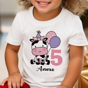 Camiseta De Bebé Chica 5 Globos de vacas de cumpleaños personalizad