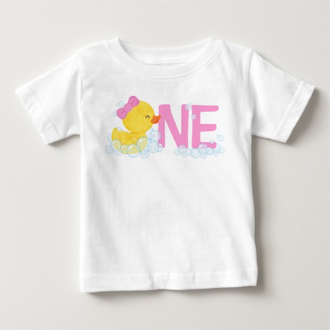 Camiseta De Bebé Chica acuarela goma Pato UNO + Nombre en la parte  (Anverso)