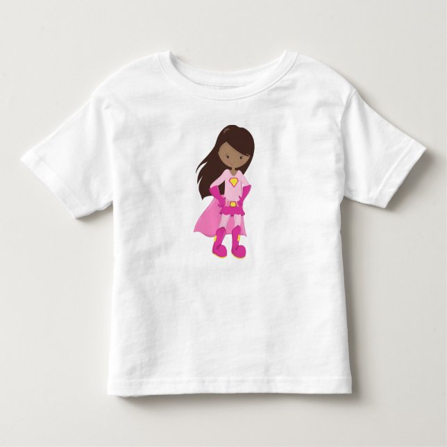 Camiseta De Bebé Chica afroamericana, capa rosa, chica superheroína (Anverso)
