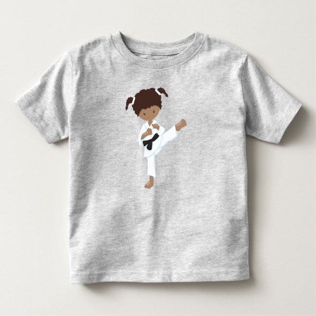 Camiseta De Bebé Chica afroamericana, chica karate, cinturón negro (Anverso)