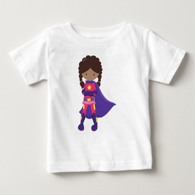 Camiseta De Bebé Chica afroamericana, chica superhéroe, capa (Anverso)