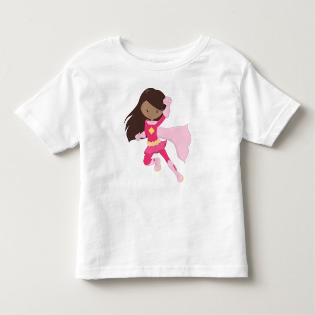 Camiseta De Bebé Chica afroamericana, Chica superhéroe, Capa rosa (Anverso)