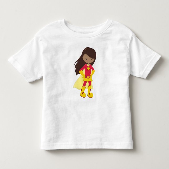 Camiseta De Bebé Chica afroamericana, Chica superhéroe, Traje rojo (Anverso)