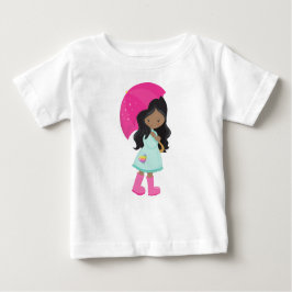 Camiseta De Bebé Chica afroamericana, lluvia, impermeable, paraguas