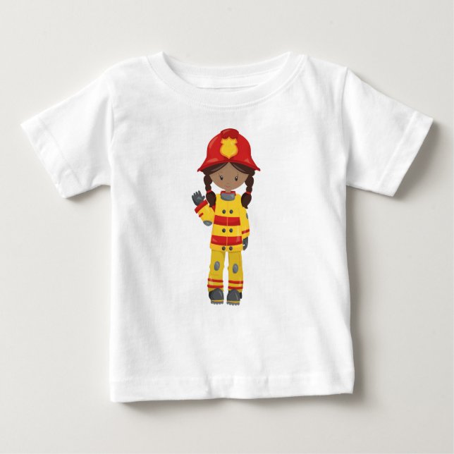 Camiseta De Bebé Chica afroamericana, niña bombera, bombero (Anverso)