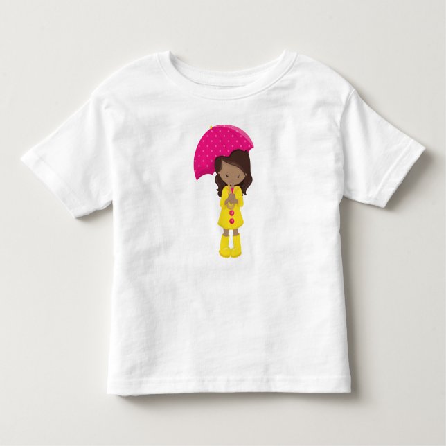 Camiseta De Bebé Chica afroamericana, niña con impermeable, paragua (Anverso)