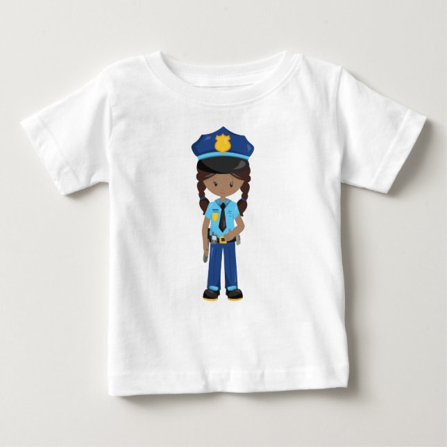 Camiseta De Bebé Chica afroamericana, policía mujer, agente de poli (Anverso)