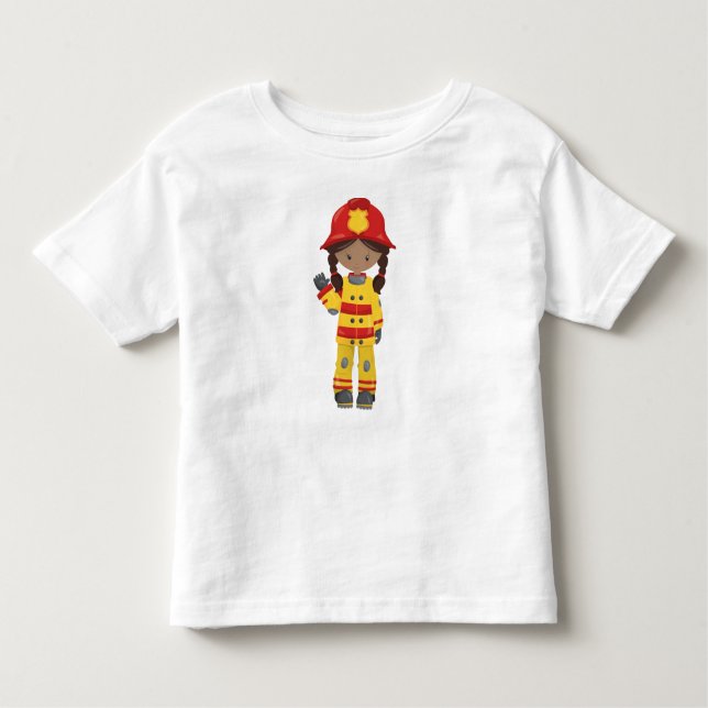 Camiseta De Bebé Chica afroamericano, Chica bombero, bombero (Anverso)