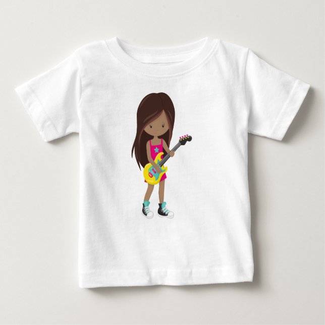 Camiseta De Bebé Chica afroamericano, Chica de rock, guitarrista (Anverso)