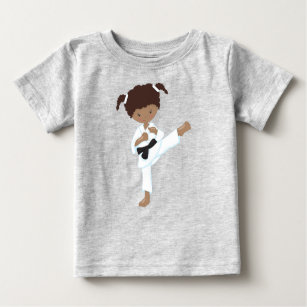 Camiseta De Bebé Chica afroamericano, Chica Karate, cinturón negro