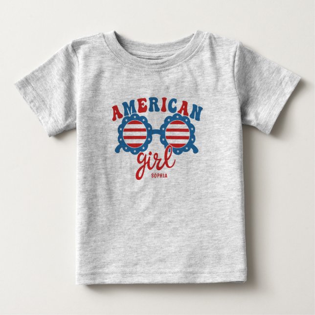Camiseta De Bebé Chica americano 4 de Julio Gafas de Sol Verano (Anverso)