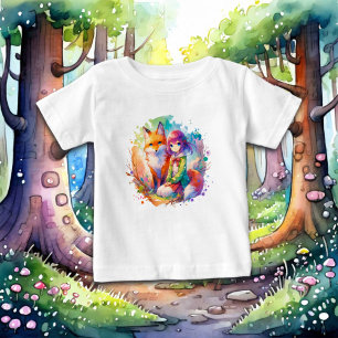 Camiseta De Bebé Chica anime de acuarela bonita y zorro