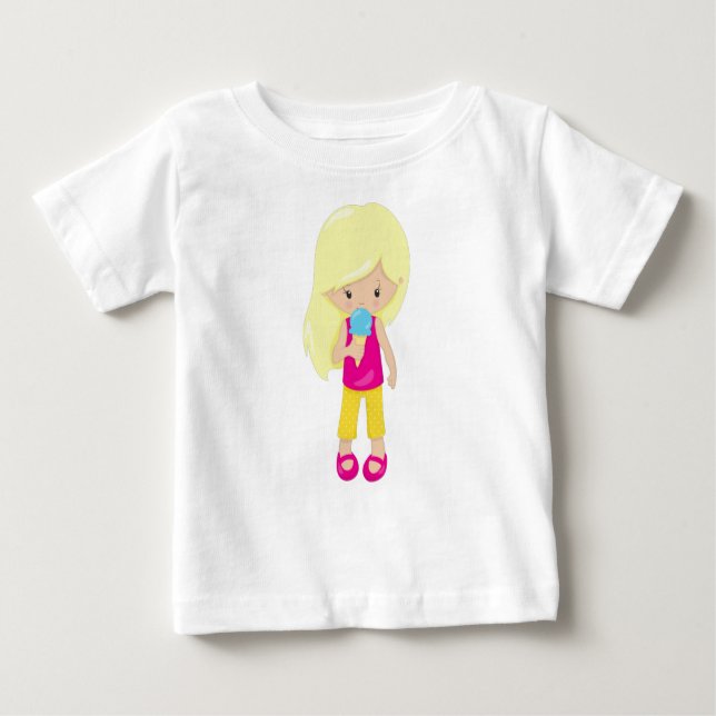 Camiseta De Bebé Chica Con Helado, Cabello Rubio, Chica Agradable (Anverso)