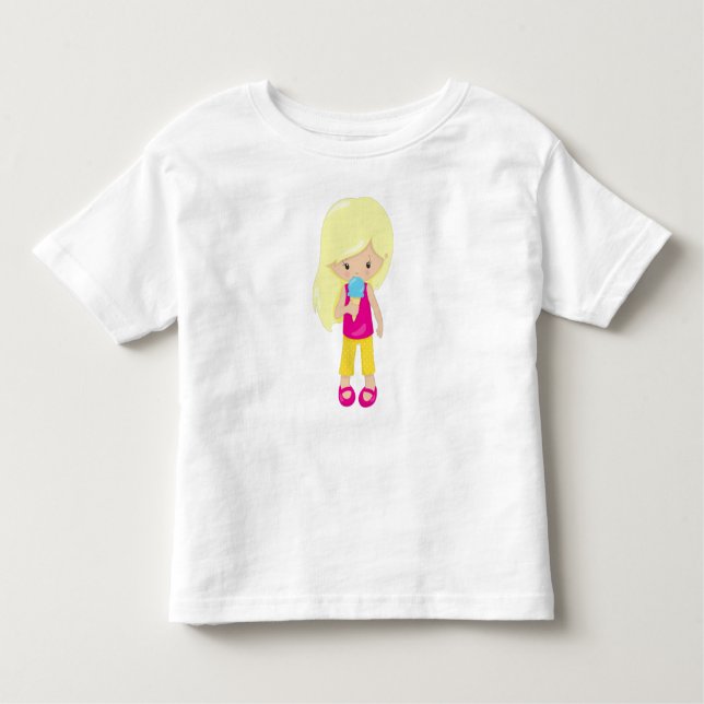 Camiseta De Bebé Chica Con Helado, Cabello Rubio, Chica Agradable (Anverso)