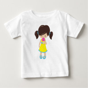 Camiseta De Bebé Chica Con Helado, Chica Cuto, Pelo Marrón