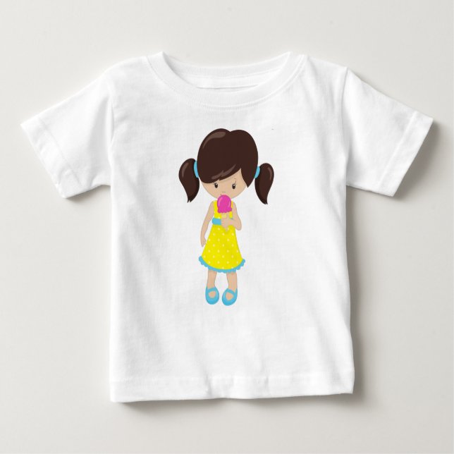 Camiseta De Bebé Chica Con Helado, Chica Cuto, Pelo Marrón (Anverso)