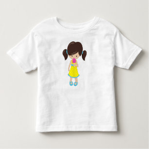 Camiseta De Bebé Chica Con Helado, Chica Cuto, Pelo Marrón