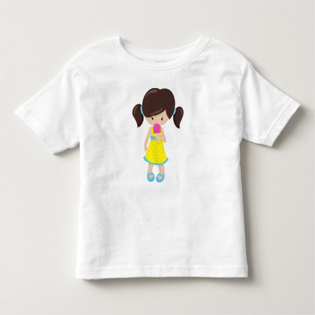 Camiseta De Bebé Chica Con Helado, Chica Cuto, Pelo Marrón (Anverso)